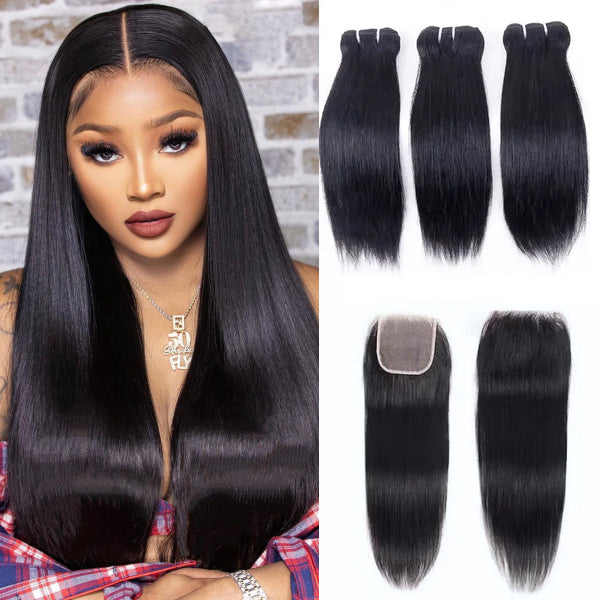 Straight Wavy Curly 3Pcs Hair Bundles With Lace Closure  display picture 2
