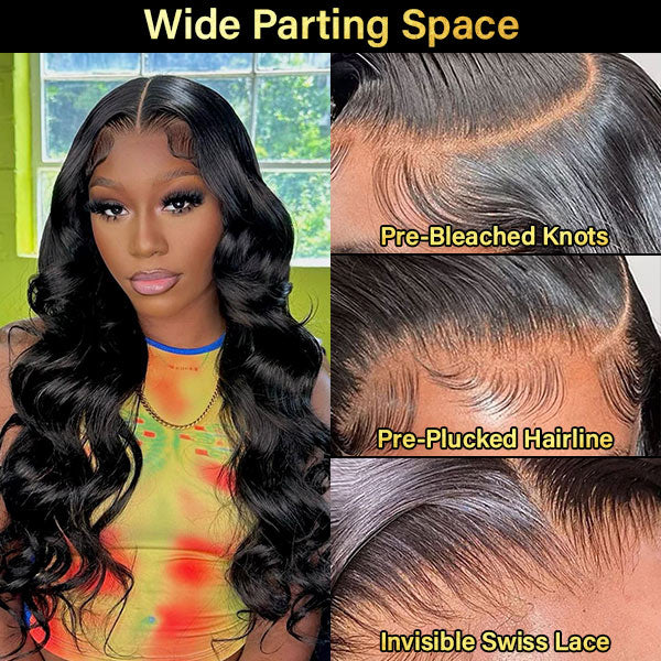 Body Wave Pre Bleached Glueless Wigs Black Human Hair