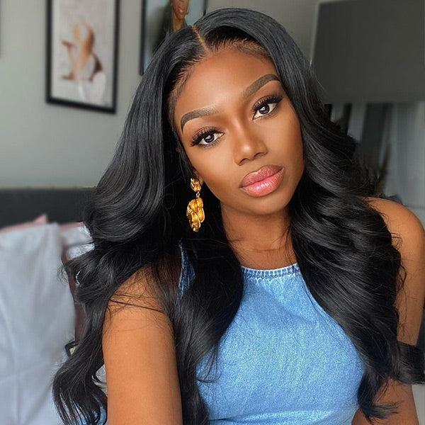 Body Wave Pre Bleached Glueless Wigs Black Human Hair