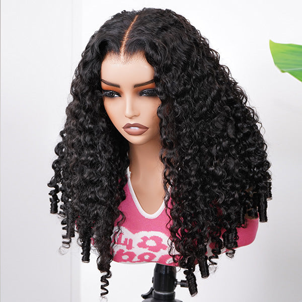 OQ HAIR Burmese Curly Glueless Wigs Elastic Drawstring Snug Fit Wear Go Wigs With Finger Coils Ends