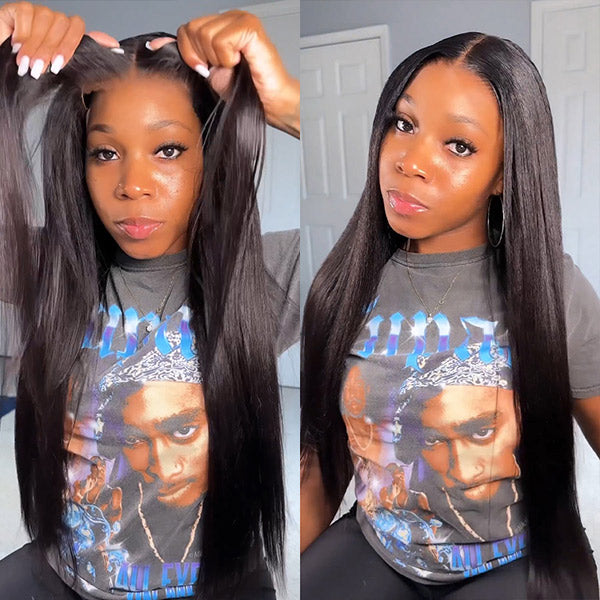 OQHAIR Kinky Straight Hair Wear Go Glueless Wigs 7x5 HD Lace Pre Cut Lace Closure Wigs