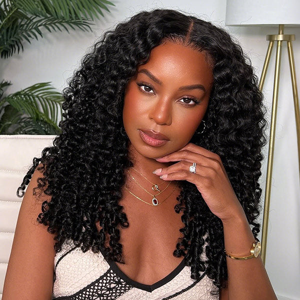 OQ HAIR Burmese Curly Glueless Wigs Elastic Drawstring Snug Fit Wear Go Wigs With Finger Coils Ends