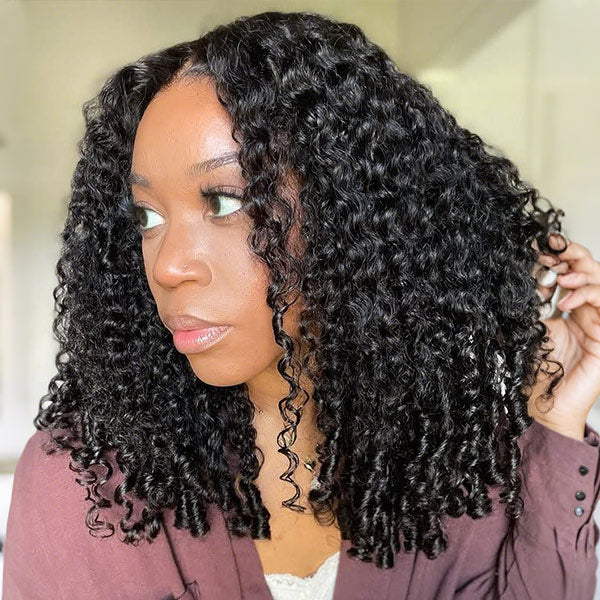 OQ HAIR Burmese Curly Glueless Wigs Elastic Drawstring Snug Fit Wear Go Wigs With Finger Coils Ends