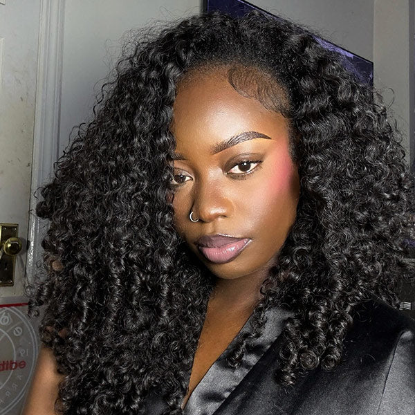 OQ HAIR Burmese Curly Glueless Wigs Elastic Drawstring Snug Fit Wear Go Wigs With Finger Coils Ends