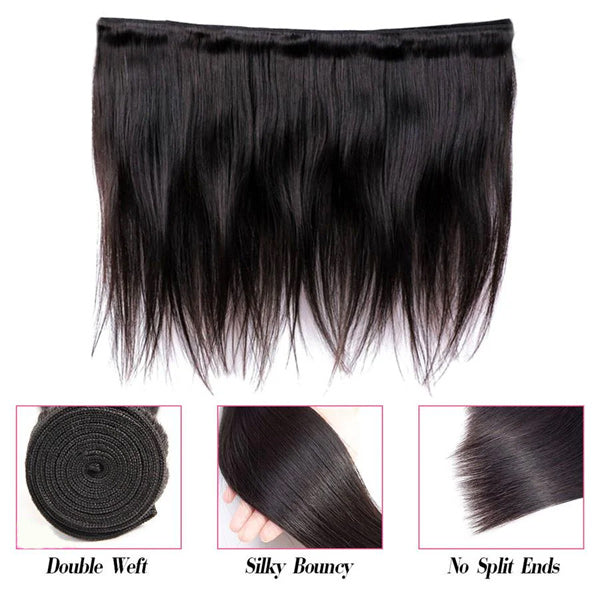 Straight Human Hair 3 Bundles with 13*4 Lace Frontal Natural Black