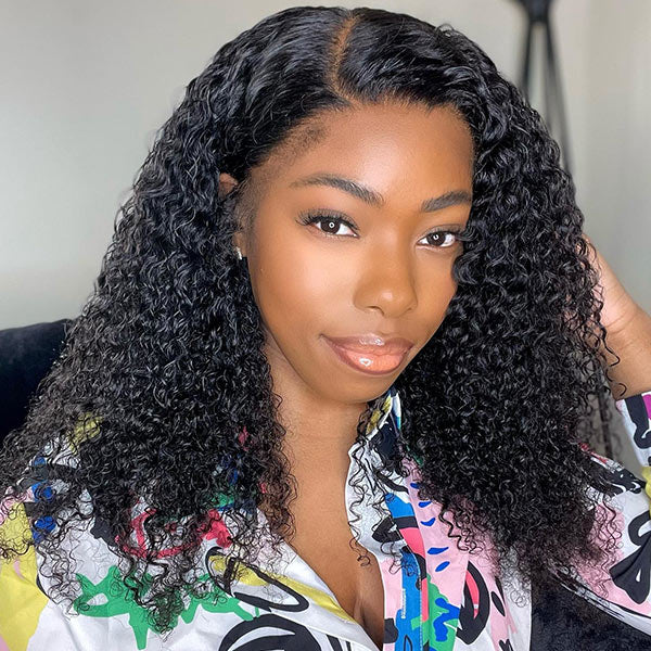 Kinky Curly Human Hair 3 Bundles with 13*4 Lace Frontal Natural Black