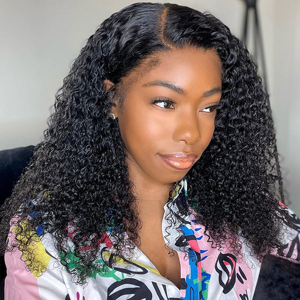 Kinky Curly Human Hair 3 Bundles with 13*4 Lace Frontal Natural Black