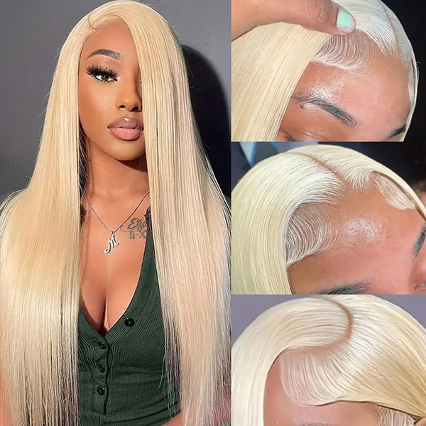 613 Blonde Straight Human Hair Lace Front Wigs 13x4 Invisible Skin Melt Lace Closure Wigs with Baby Hair