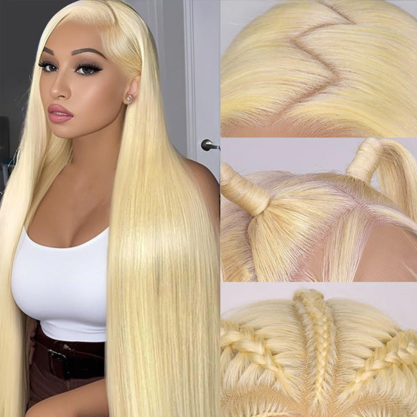 613 Blonde Straight Human Hair Lace Front Wigs 13x4 Invisible Skin Melt Lace Closure Wigs with Baby Hair