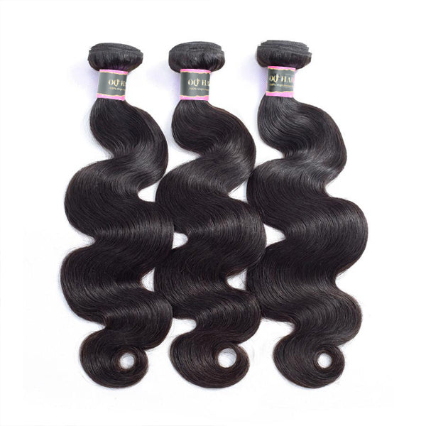 Body Wave Human Hair 3 Bundles with 13*4 Lace Frontal Natural Black