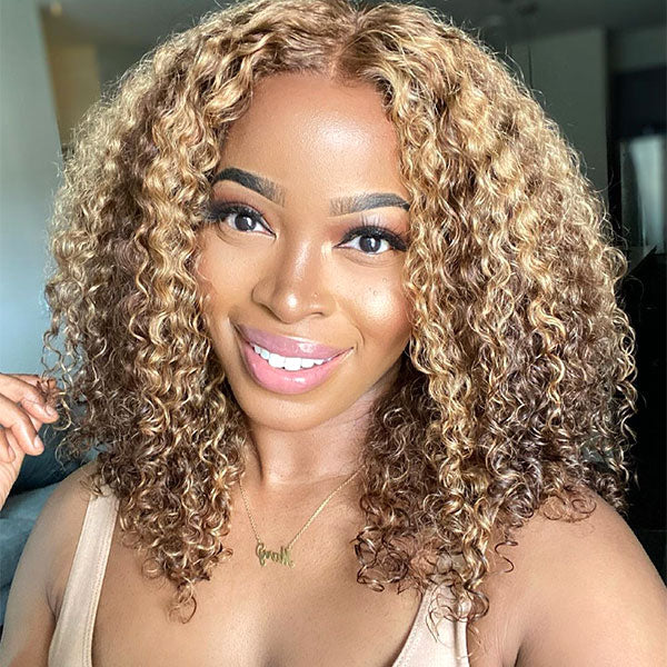 Blonde Highlight Glueless Wig Kinky Curly Bob Wig