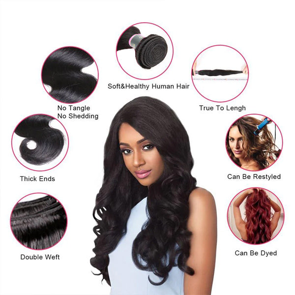 Gorgeous Body Wave Human Hair 4 Bundles with 4*4 Lace Clsoure Natural Black
