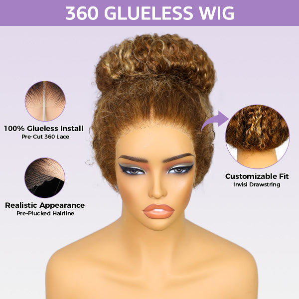 OQ HAIR Water Wave Highlight Ombre 4/27 Wear Go Glueless Wig Pre-cut 360 Lace Frontal Wig