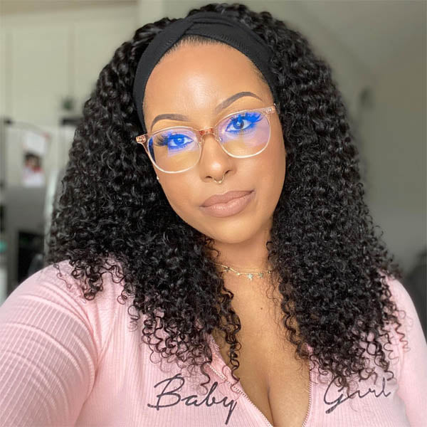 OQ HAIR Kinky Curly Headband Wig Human Hair Scarf Wig No Gel No Glue Jerry Curl Hair Wig With Headband