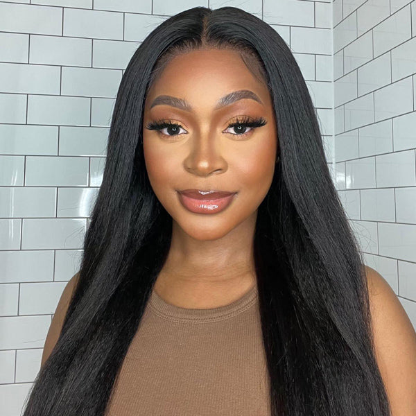 OQ HAIR Yaki Straight Bleached Knots Wear Go Wig Pre-cut 7x5 HD Lace Bleached Knots Relaxed Glueless Wig