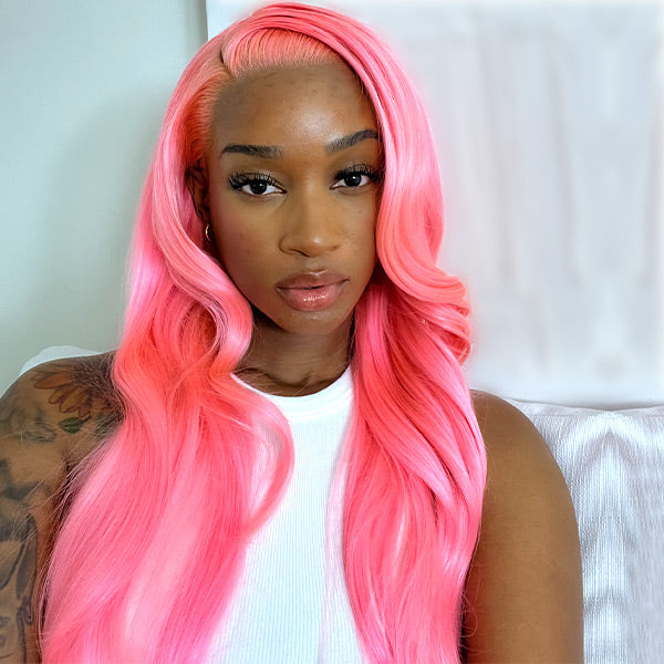 Salmon Pink Color 13*4 Lace Front Wig Human Hair Color Wig OQ