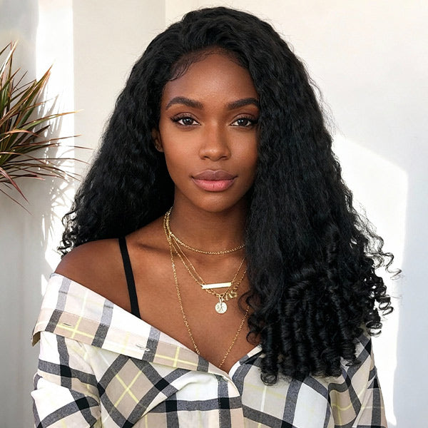 In Half Wig Kinky Straight Burmese Curly Drawstring Glueless