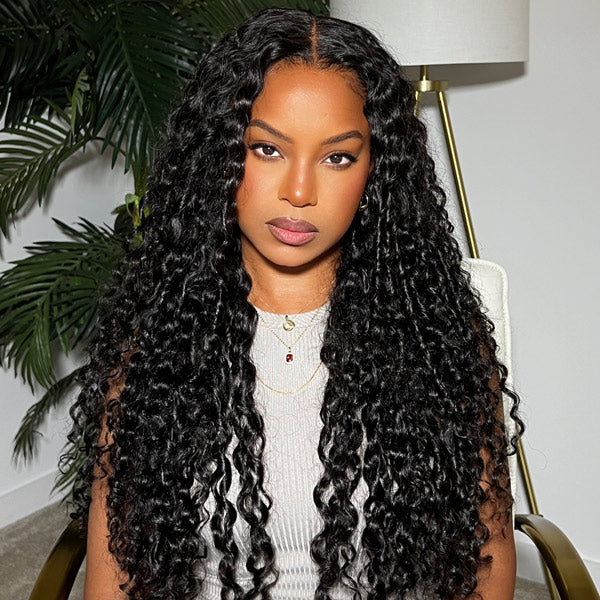 OQ HAIR Water Wave Wear Go Wig Pre-cut 7x5 HD Lace Bleached Knots Wig With Pre-plucked Hairline