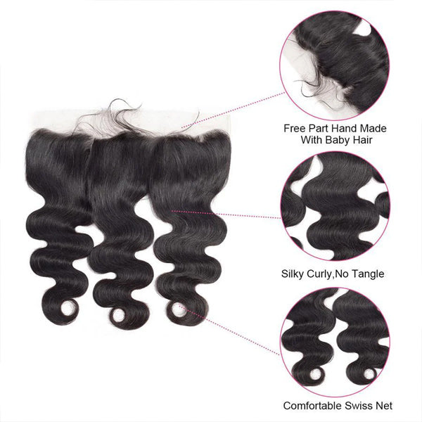 Body Wave Human Hair 3 Bundles with 13*4 Lace Frontal Natural Black
