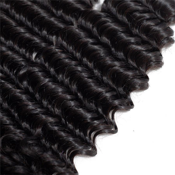Deep Wave Human Hair 3 Bundles with 13*4 Lace Frontal Natural Black