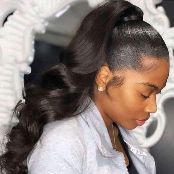 OQHAIR Body Wave Ponytail With Clip In 100% Human Hair Wrap-around