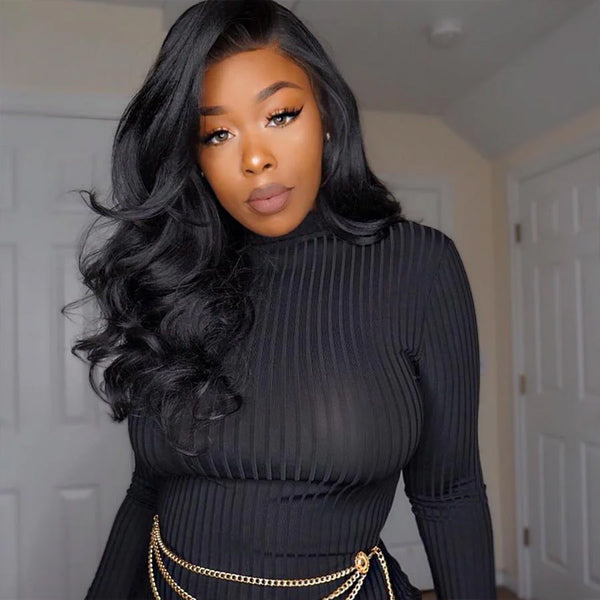 Gorgeous Body Wave Human Hair 4 Bundles with 4*4 Lace Clsoure Natural Black