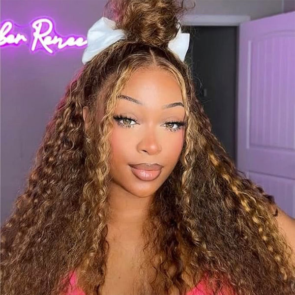 OQ HAIR Water Wave Highlight Ombre 4/27 Wear Go Glueless Wig Pre-cut 360 Lace Frontal Wig