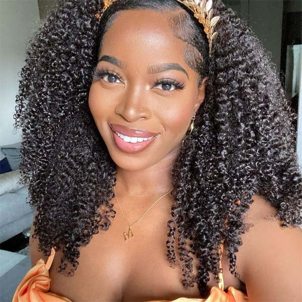 OQ HAIR Kinky Curly Headband Wig Human Hair Scarf Wig No Gel No Glue Jerry Curl Hair Wig With Headband