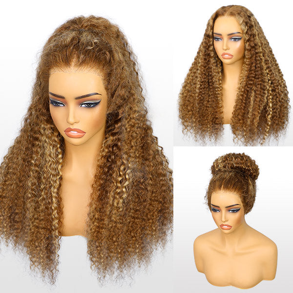 OQ HAIR Water Wave Highlight Ombre 4/27 Wear Go Glueless Wig Pre-cut 360 Lace Frontal Wig