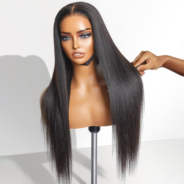 OQ HAIR Yaki Straight Bleached Knots Wear Go Wig Pre-cut 7x5 HD Lace Bleached Knots Relaxed Glueless Wig