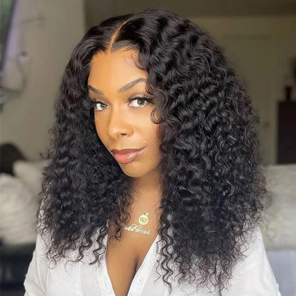 OQHAIR Pre-Bleached Knots Deep Wave Hair Drawstring Wear Go Glueless Wigs 7x5 Pre Cut HD Lace Closure Wigs With Pre Plucked Nautral Hairline