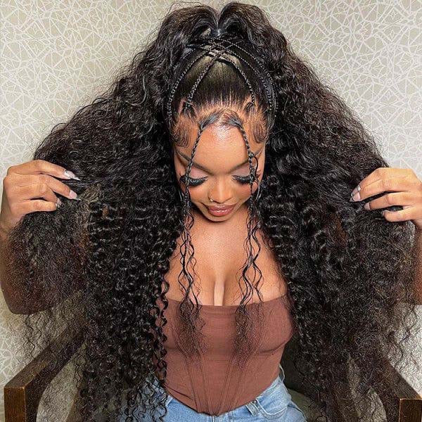 OQ HAIR Kinky Curly Invisi-Drawstring Pre-Cut 360 Lace Glueless Wig With Bleached Knots Pre-Plucked Hairline