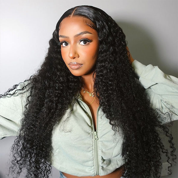OQ HAIR Kinky Curly Invisi-Drawstring Pre-Cut 360 Lace Glueless Wig With Bleached Knots Pre-Plucked Hairline
