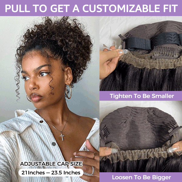 OQ HAIR Kinky Curly Invisi-Drawstring Pre-Cut 360 Lace Glueless Wig With Bleached Knots Pre-Plucked Hairline