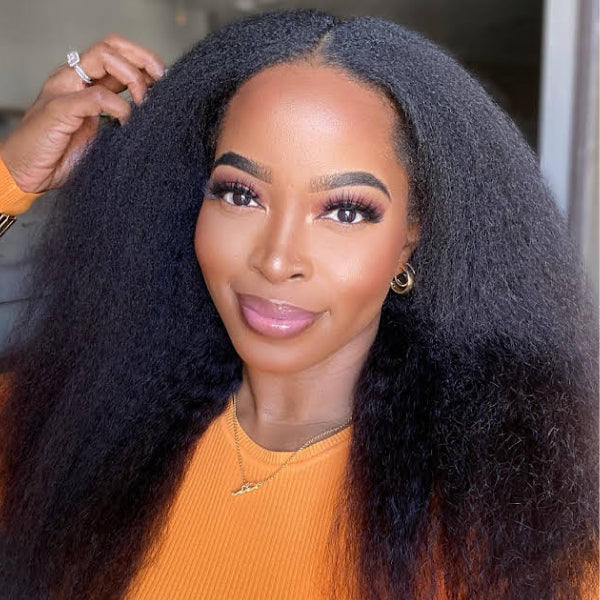 Kinky Straight V Part Wig No Leave Out Thin Part Glueless Wigs Human Hair Wig