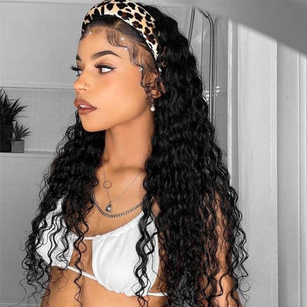 OQ HAIR Natural Loose Deep Headband Wig Easy Slip-On Style 100% Human Hair Wig