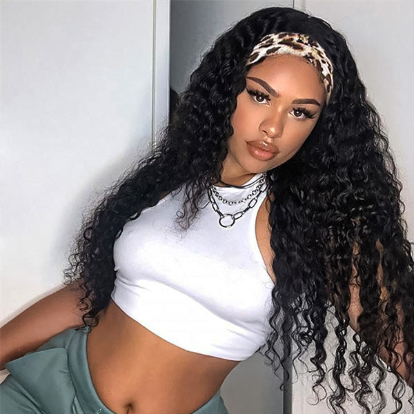 OQ HAIR Natural Loose Deep Headband Wig Easy Slip-On Style 100% Human Hair Wig