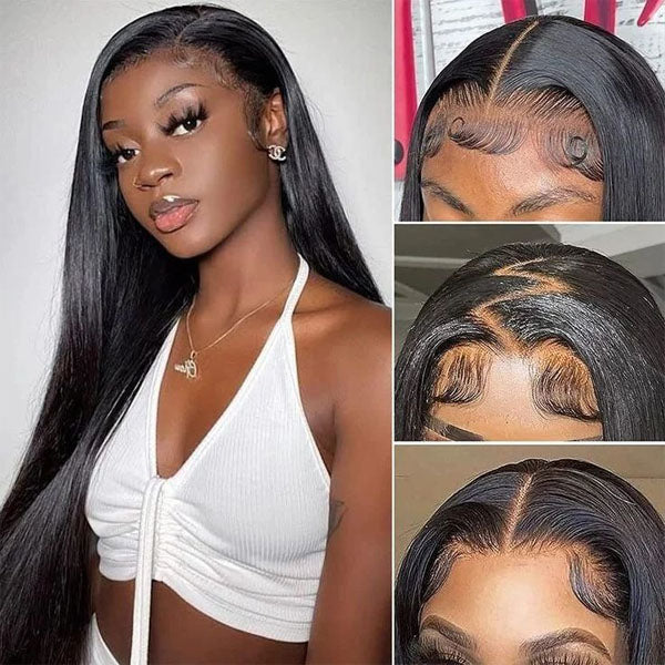 OQ HAIR Straight Invisi Drawstring Flexible Fit 360 Glueless Wig Pre-Cut Lace Bleached Knots Wig