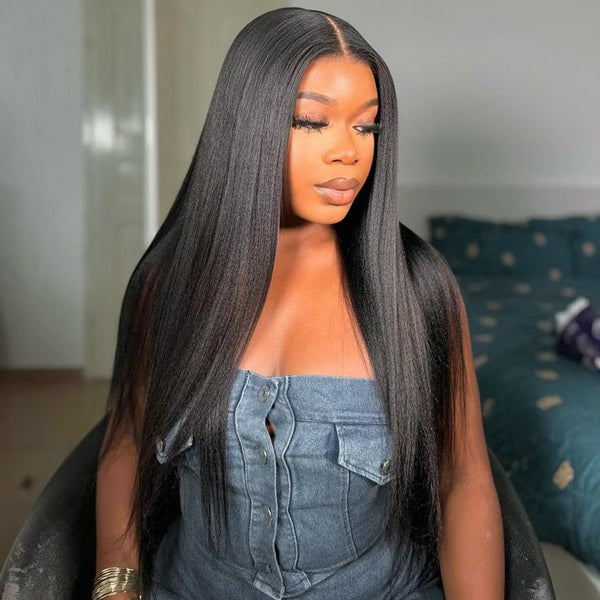 OQ HAIR Yaki Straight Bleached Knots Wear Go Wig Pre-cut 7x5 HD Lace Bleached Knots Relaxed Glueless Wig