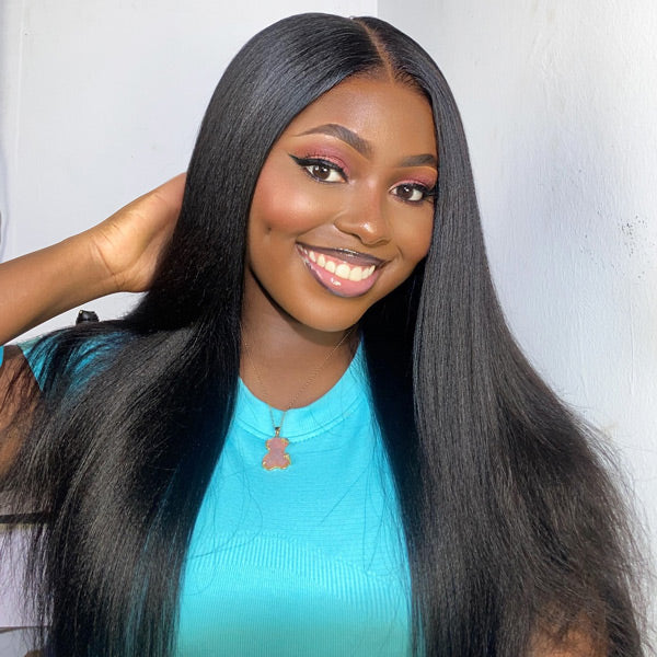 OQ HAIR Yaki Straight Bleached Knots Wear Go Wig Pre-cut 7x5 HD Lace Bleached Knots Relaxed Glueless Wig