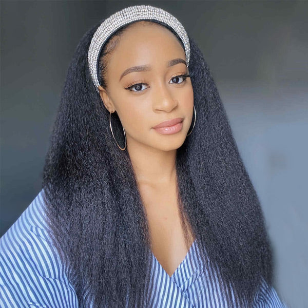 OQ HAIR Affordable Kinky Straight Human Hair Headband Wig Ready To Wear Wig No Glue Needed