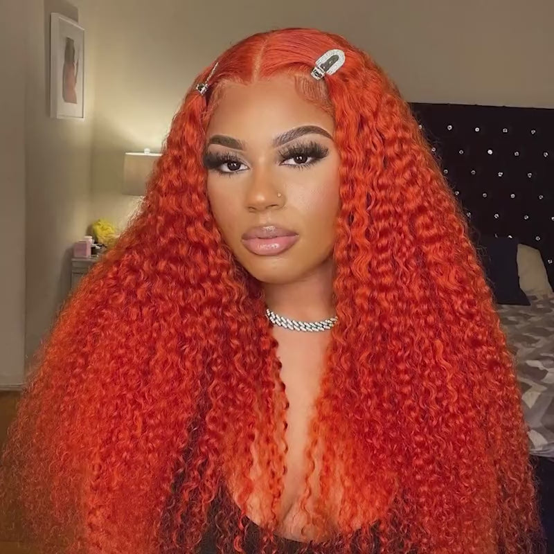 Orange Lace Front Wigs Preplucked Kinky Curly Human Hair Color Wigs