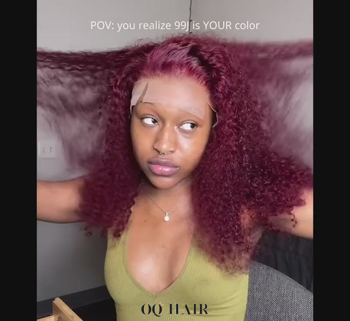 99J Burgundy Color Kinky Curly Human Virgin Hair Undectedable 13x4 4X4 Lace Front Wigs