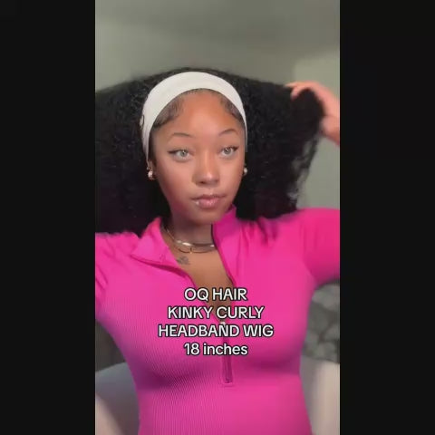 OQ HAIR Kinky Curly Headband Wig Human Hair Scarf Wig No Gel No Glue Jerry Curl Hair Wig With Headband