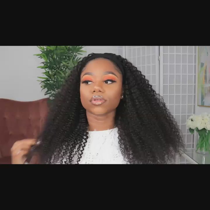 OQ HAIR Kinky Curly Headband Wig Human Hair Scarf Wig No Gel No Glue Jerry Curl Hair Wig With Headband
