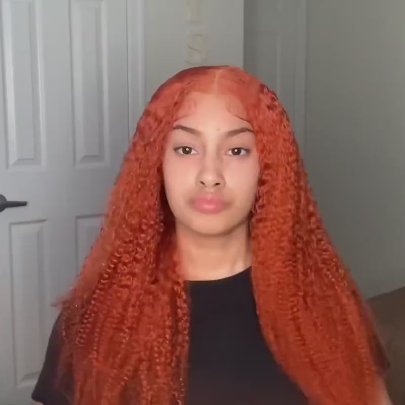 Ginger Lace Front Wig Pre Plucked Kinky Curly Wig Human Virgin Hair