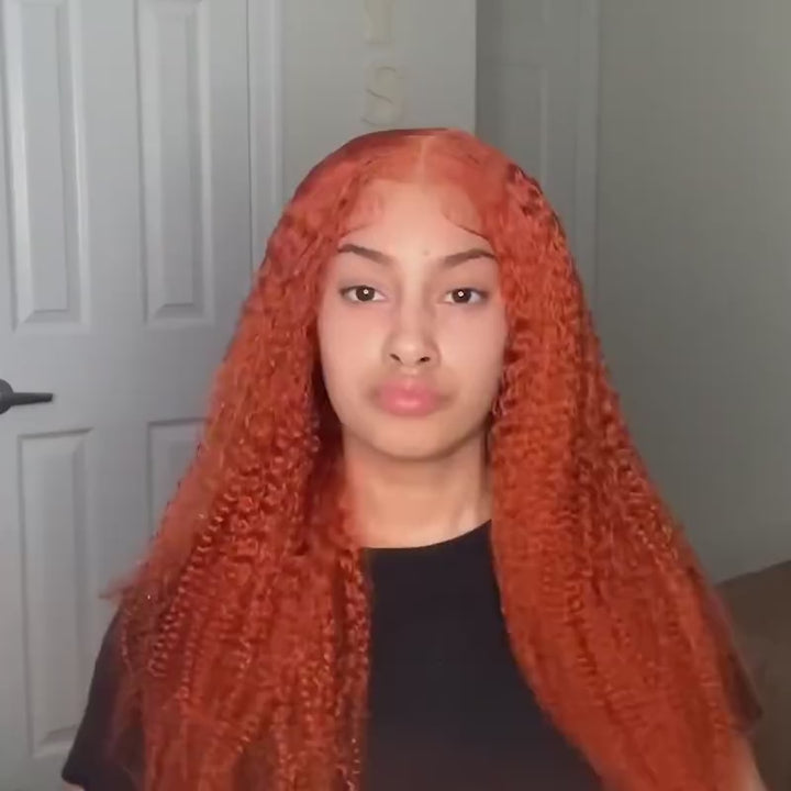 Ginger Lace Front Wig Pre Plucked Kinky Curly Wig Human Virgin Hair
