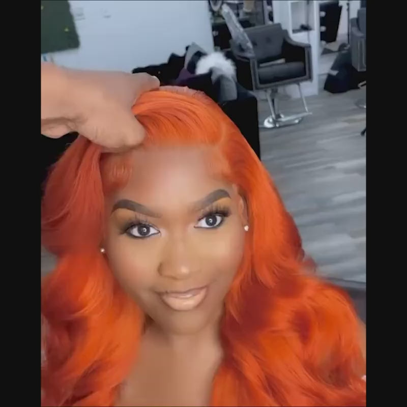 13x4 Undectedable Lace Orange Color Body Wave Human Virgin Hair Pre-plucked Lace Front Wigs with Baby Hair