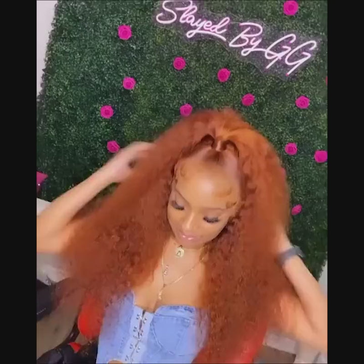 Ginger Lace Front Wig Pre Plucked Kinky Curly Wig Human Virgin Hair