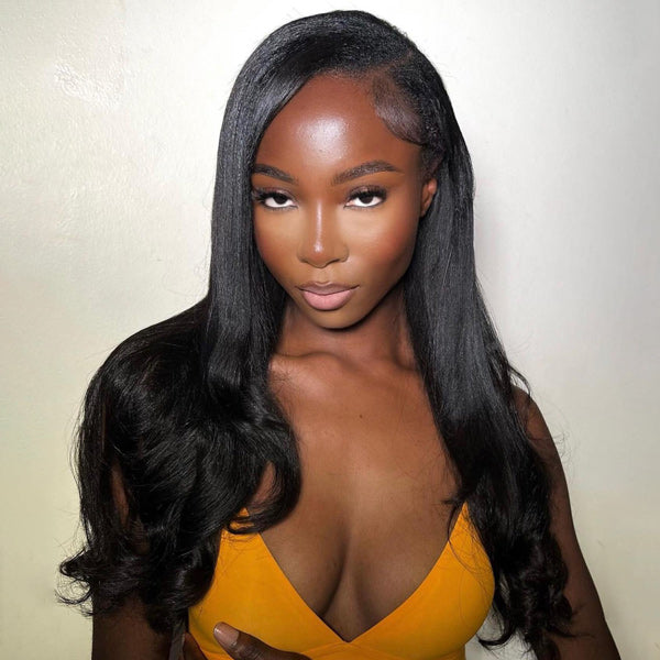OQ HAIR Yaki Straight Bleached Knots Wear Go Wig Pre-cut 7x5 HD Lace Bleached Knots Relaxed Glueless Wig